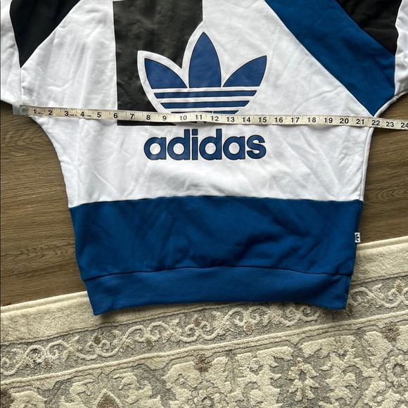 Adidas white blue black sweatshirt cotton blend Run Baggy sweat size Large - Picture 10 of 11